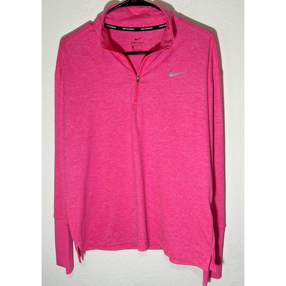 NIKE Dri-Fit Running Quarter Zip Long Sleeve HOT PINK Athletic Top Women Large - Picture 1 of 8